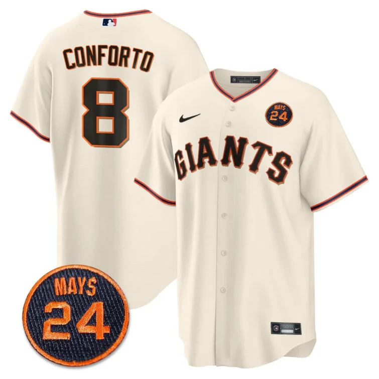 Michael Conforto Jersey #8 San Francisco Giants #24 Willie Mays Patch 2024 Premier Cream Home by My Store