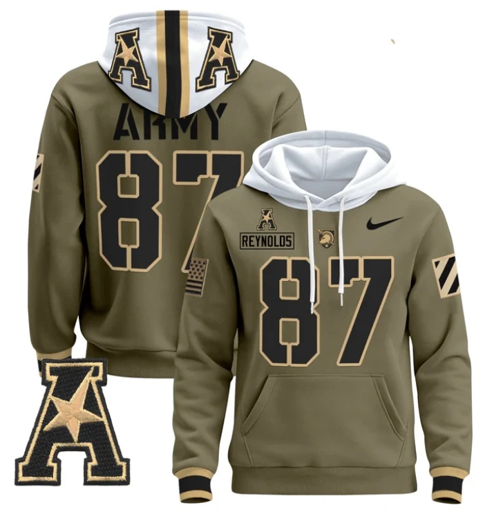 Men's Casey Reynolds Hoodie #87 Army Black Knights Pullover 2024 Stitched by Hoodie Pullover