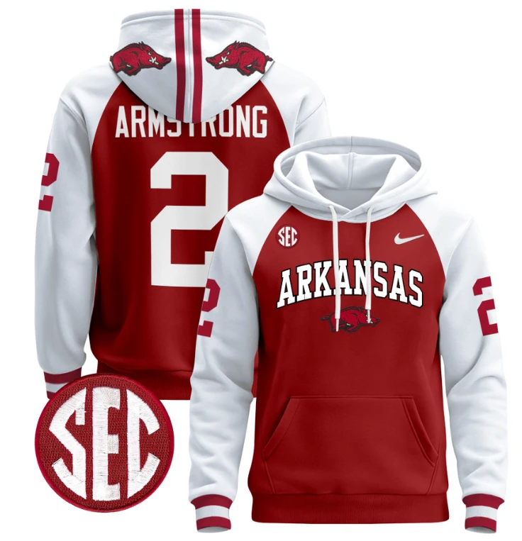 Andrew Armstrong Hoodie #22 Arkansas Razorbacks Pullover Black White by Hoodie Pullover