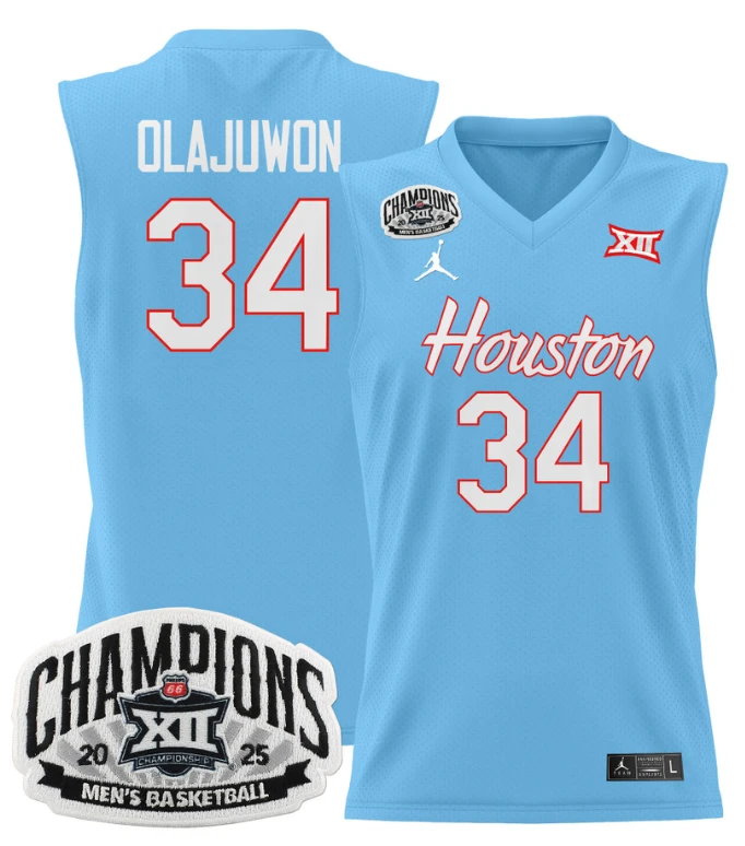 Men Hakeem Olajuwon Jersey #34 Houston Cougar 2025 Big 12 Champions Blue by My store basketball