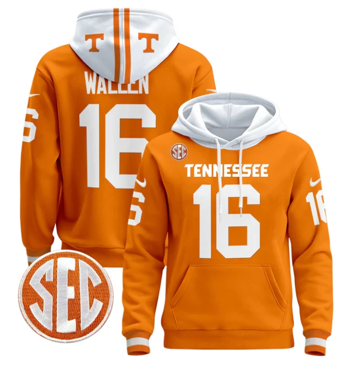Morgan Wallen Hoodie #16 Tennessee Volunteers Pullover Stitched by Hoodie Pullover
