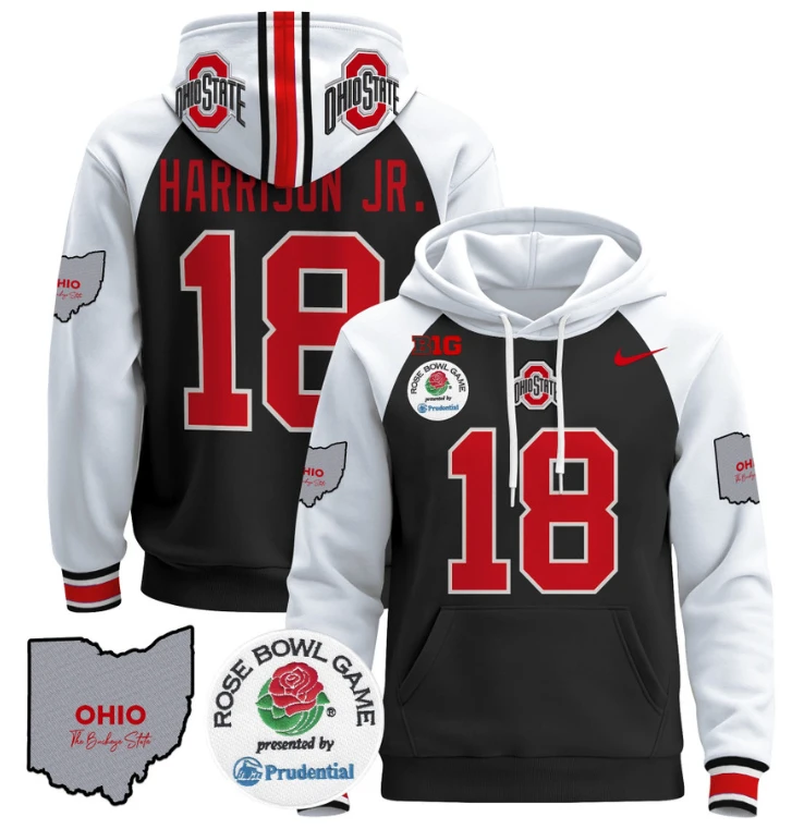 Marvin Harrison Jr Hoodie #18 Ohio State Buckeyes Rose Bowl Pullover by Hoodie Pullover