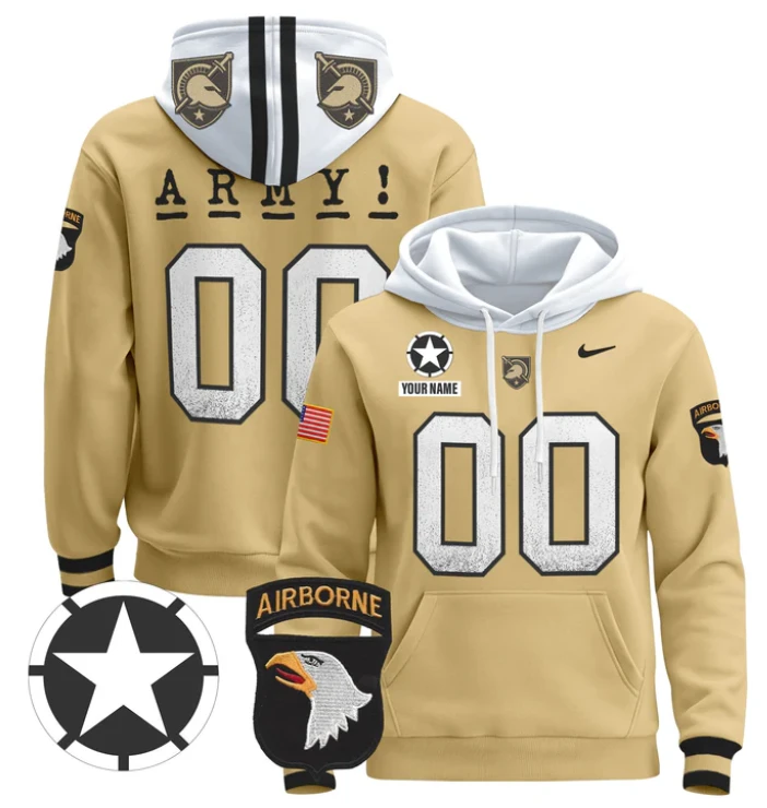 Men's Custom Army Black Knights Hoodie Name, Number Pullover V2 by Hoodie Pullover