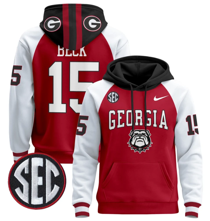Men's Carson Beck Hoodie #15 Georgia Bulldogs 2024 Pullover V2 by Hoodie Pullover
