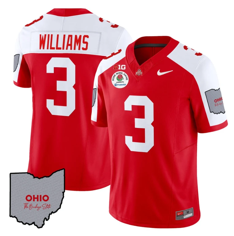 Miyan Williams Jersey #3 Ohio State Rose Bowl Patch Football V3 Red Alternate by NCAA Football Jersey