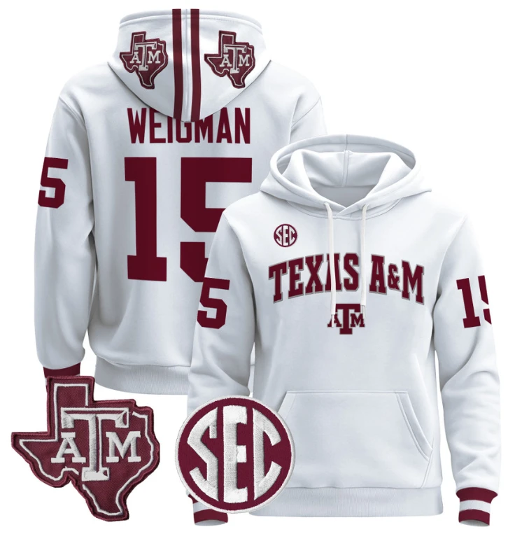 Conner Weigman Hoodie #15 Texas A&M Aggies Pullover Stitched Black by Hoodie Pullover