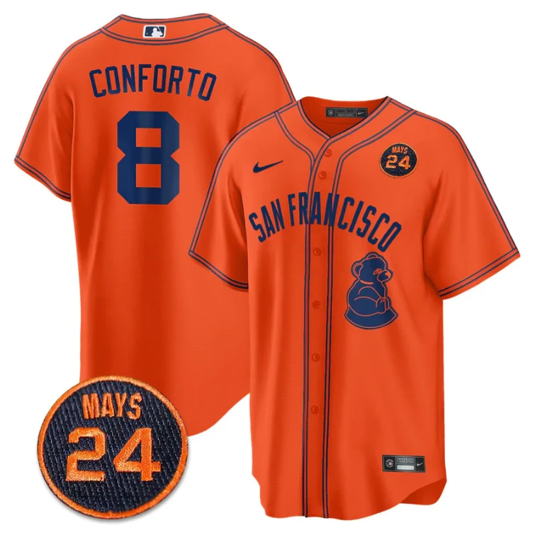 Michael Conforto Jersey #8 San Francisco Giants #24 Willie Mays Patch 2024 Premier Orange Limited by My Store
