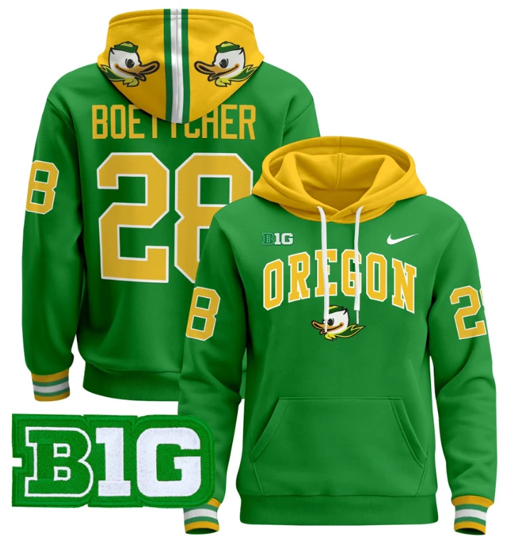 Men's Bryce Boettcher Hoodie #28 Oregon Ducks 2024 Pullover V2 by Hoodie Pullover