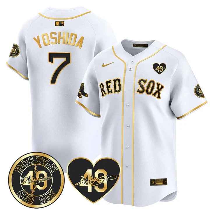 Masataka Yoshida Jersey #7 Boston Red Sox Tim Wakefield Memorial Patch Stitched White Gold by My Store