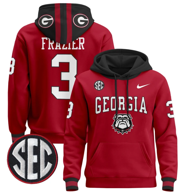 Men's Nate Frazier Hoodie #3 Georgia Bulldogs 2024 Pullover V2 by Hoodie Pullover
