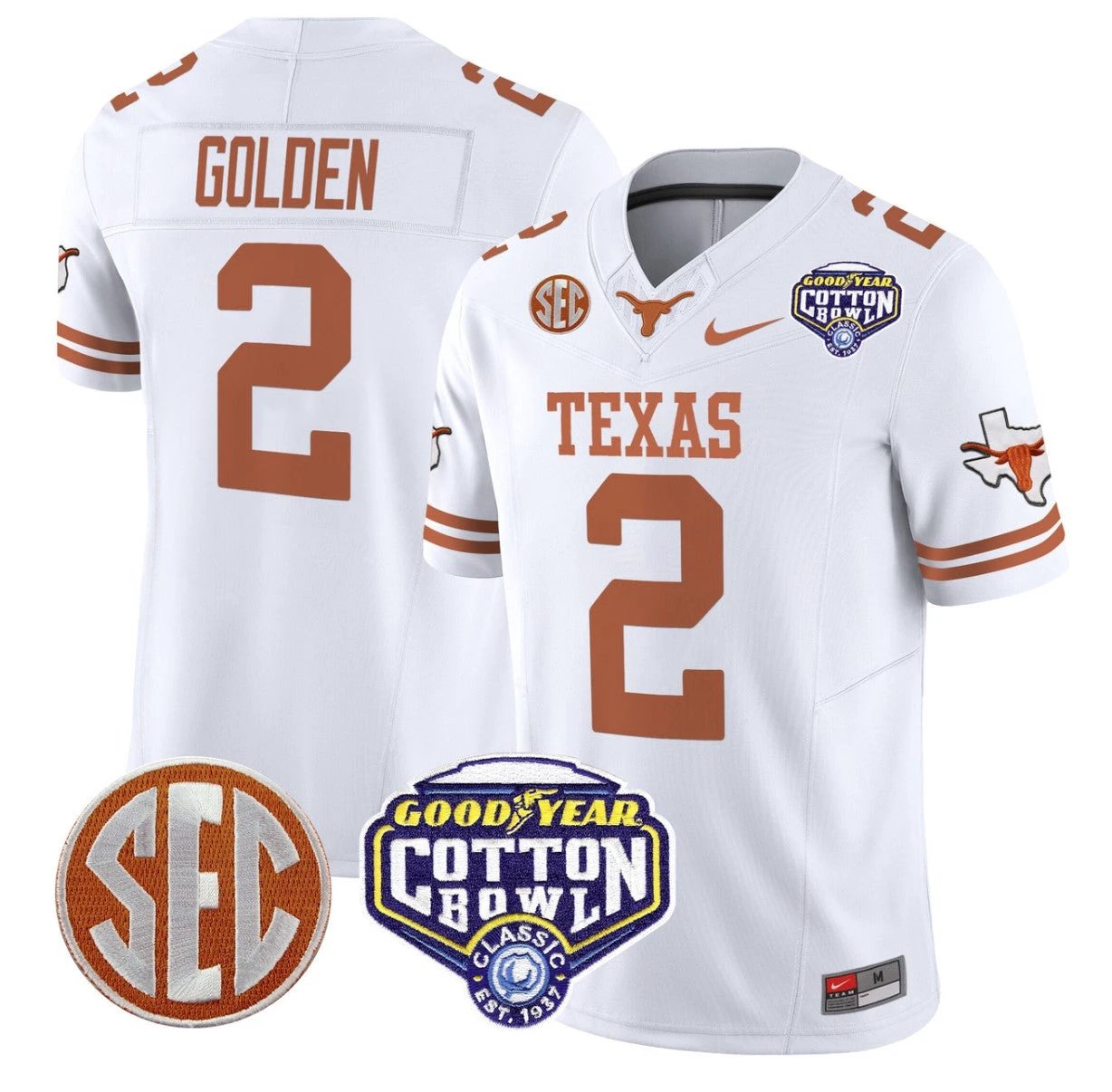 Matthew Golden Jersey #2 Texas Longhorns Cotton Bowl Patch Stitched White by NCAA Football Jersey