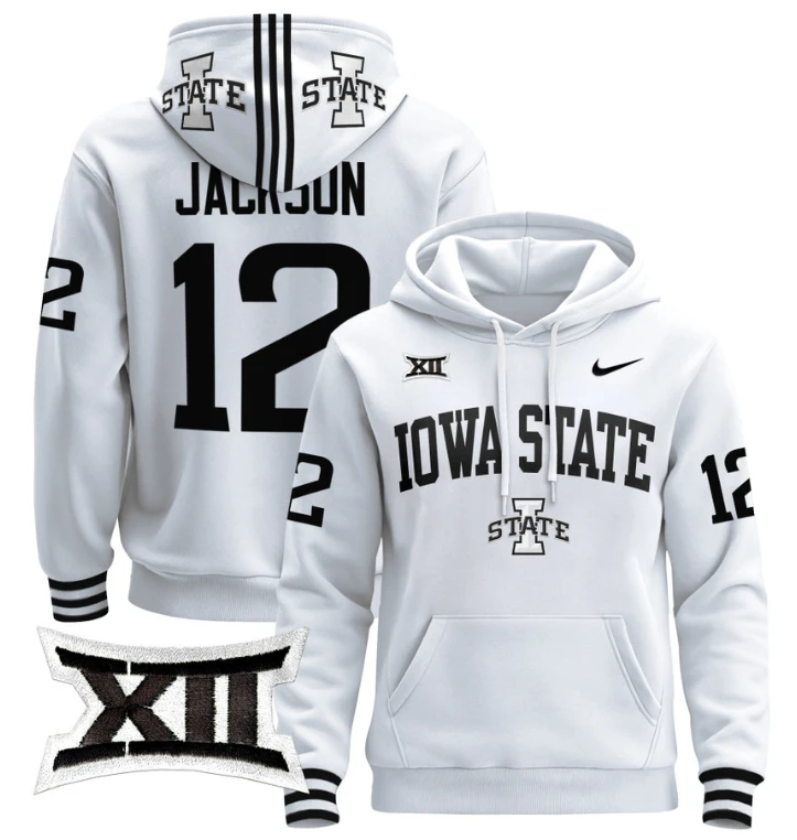 Men's Jaylon Jackson Hoodie #12 Iowa State Cyclones 2024 Pullover V2 by Hoodie Pullover