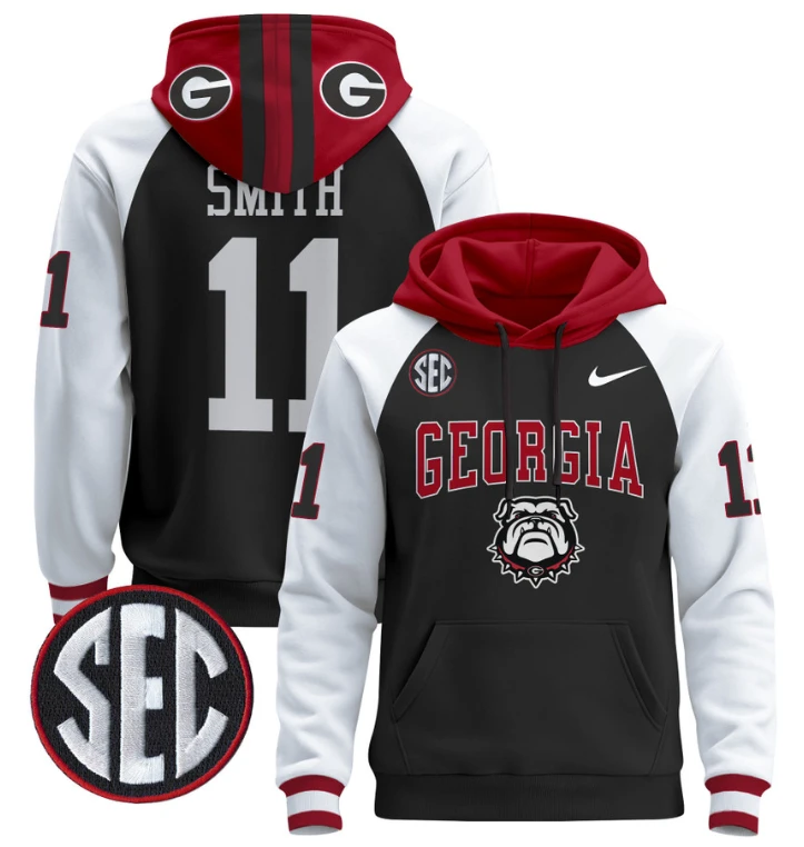 Men's Arian Smith Hoodie #11 Georgia Bulldogs 2024 Pullover V2 by Hoodie Pullover