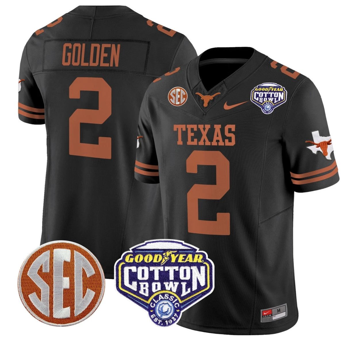 Matthew Golden Jersey #2 Texas Longhorns Cotton Bowl Patch Stitched Black by NCAA Football Jersey