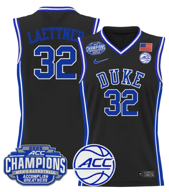 Men Christian Laettner Jersey #32 Duke Blue Devils 2025 ACC Champions Black by My store basketball