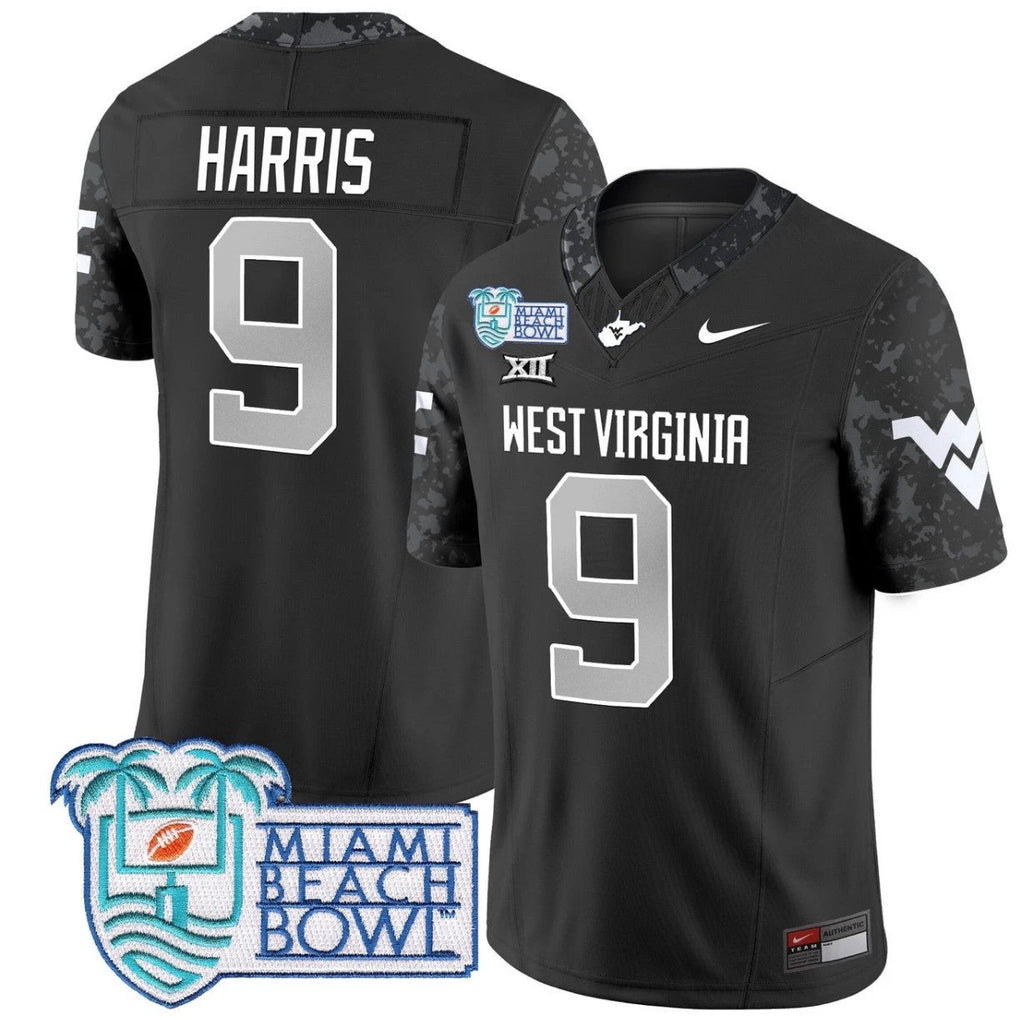 Major Harris Jersey #9 West Virginia Mountaineers 2025 Miami Beach Bowl Coal by My Store