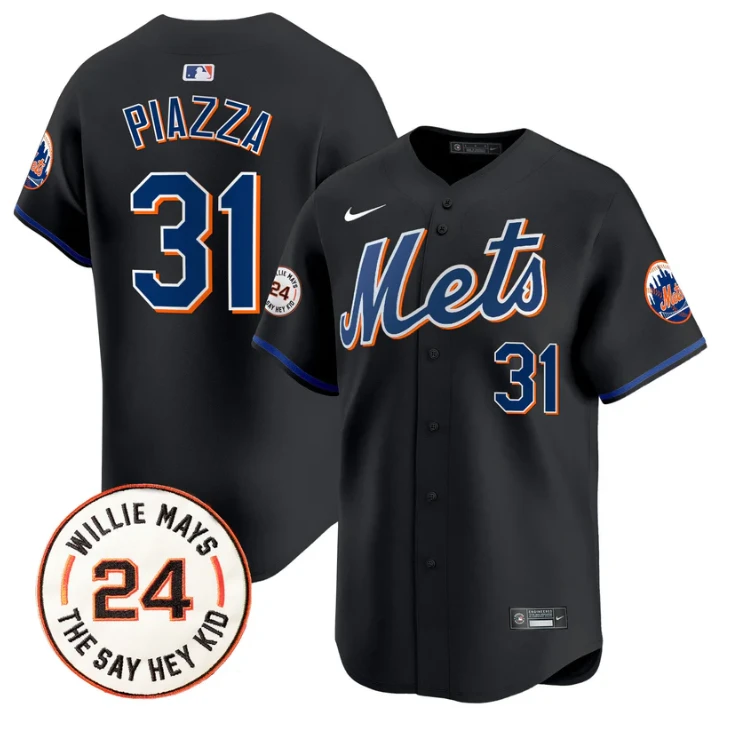 Mike Piazza Jersey #31 Mets Willie Mays Patch Vapor Premier Limited Stitched Black by My Store
