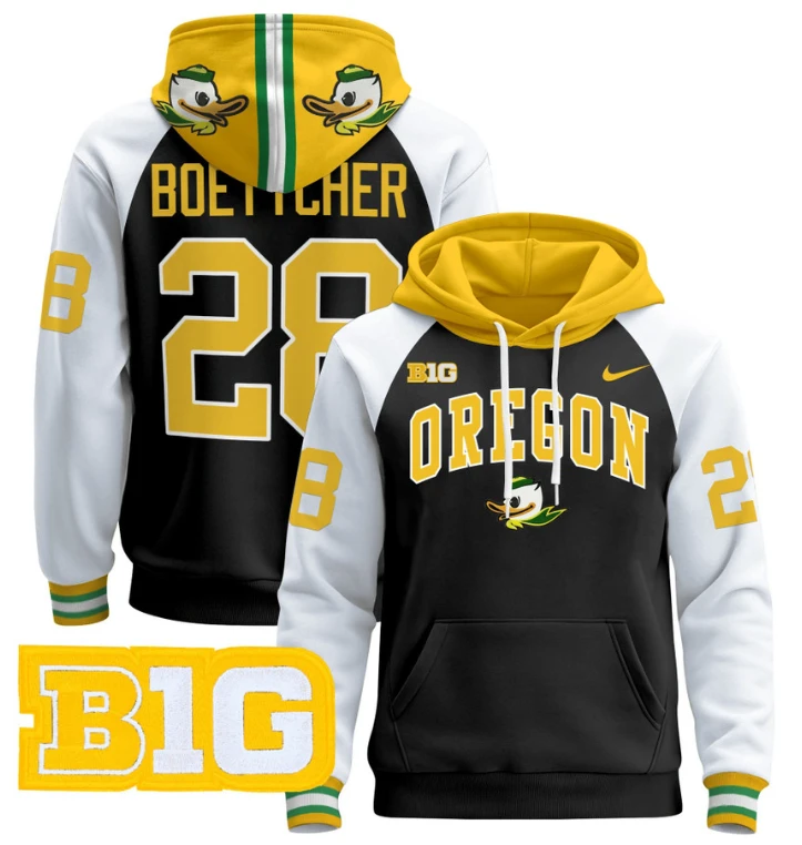 Men's Bryce Boettcher Hoodie #28 Oregon Ducks 2024 Pullover V2 by Hoodie Pullover