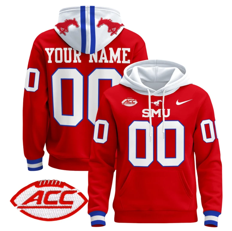Men's Custom SMU Mustangs Hoodie 2024 Pullover ACC Patch Stitched by Hoodie Pullover