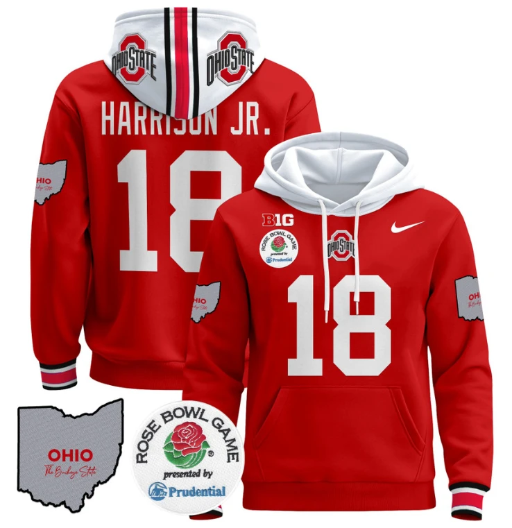Marvin Harrison Jr Hoodie #18 Ohio State Buckeyes Rose Bowl Pullover by Hoodie Pullover