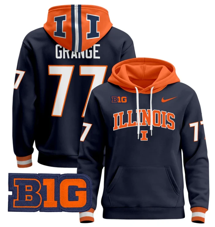 Red Grange Hoodie #77 Illinois Fighting Illini Pullover by Hoodie Pullover
