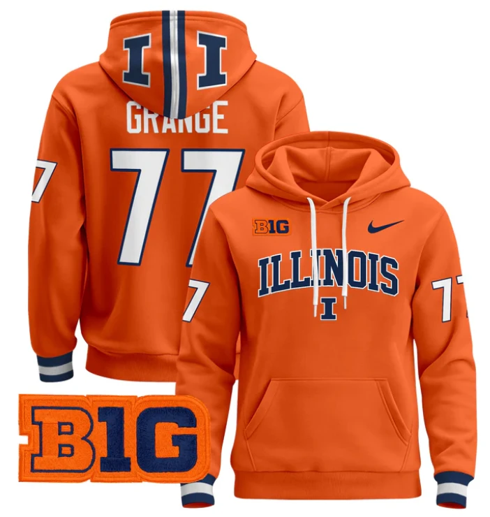 Red Grange Hoodie #77 Illinois Fighting Illini Pullover by Hoodie Pullover