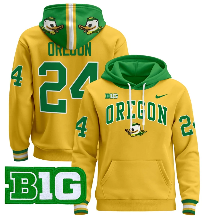 Men's Oregon Hoodie #24 Oregon Ducks 2024 Pullover V2 by Hoodie Pullover