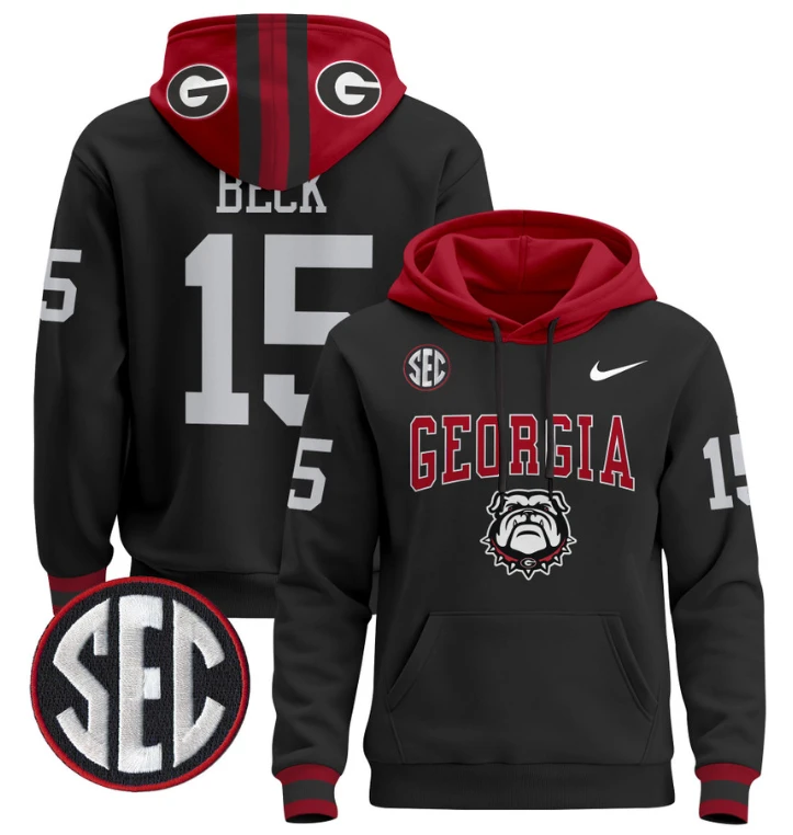 Men's Carson Beck Hoodie #15 Georgia Bulldogs 2024 Pullover V2 by Hoodie Pullover