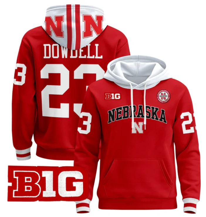 Men's Dante Dowdell Hoodie #23 Nebraska Cornhuskers 2024 Pullover by Hoodie Pullover