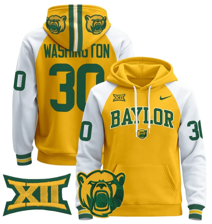 Bryson Washington Hoodie #30 Baylor Bears 2024 Pullover by Hoodie Pullover