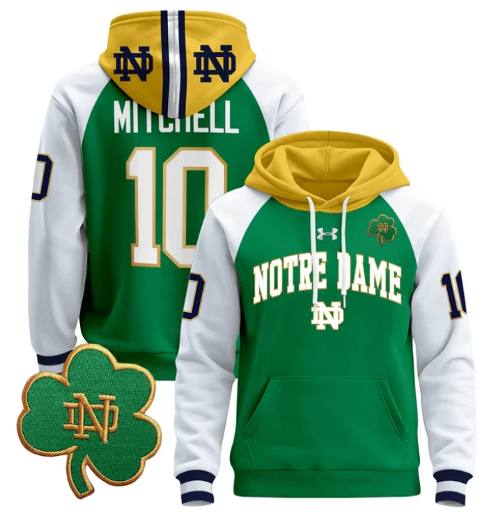 Men's Kris Mitchell Hoodie #10 Notre Dame Pullover Stitched by Hoodie Pullover