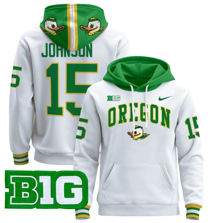 Men's Tez Johnson Hoodie #15 Oregon Ducks 2024 Pullover V2 by Hoodie Pullover