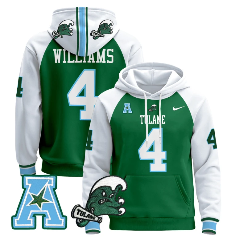 Mario Williams Hoodie #4 Tulane Green Wave Pullover Blue Alternate by Hoodie Pullover