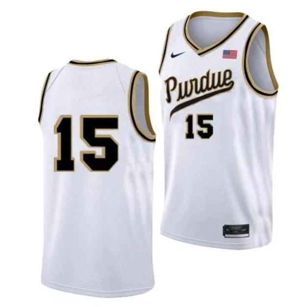 Men's #15 Zach Edey Jersey Purdue Boilermakers College Basketball Jerseys White No Name by My store basketball