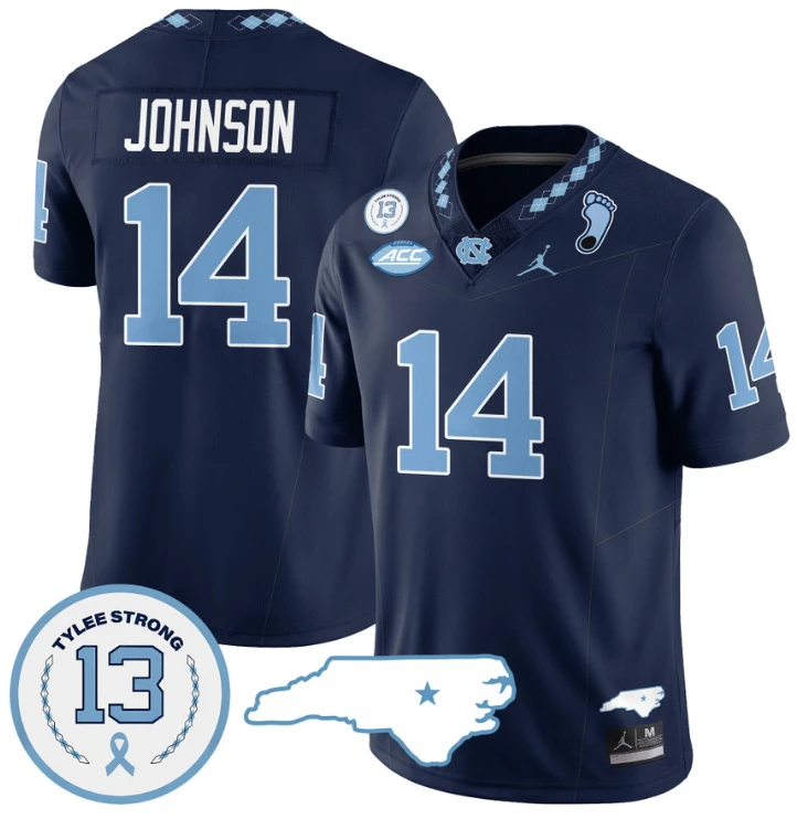 Max Johnson Jersey #14 North Carolina Tar Heels Vapor College Football Stitched Navy by My Store