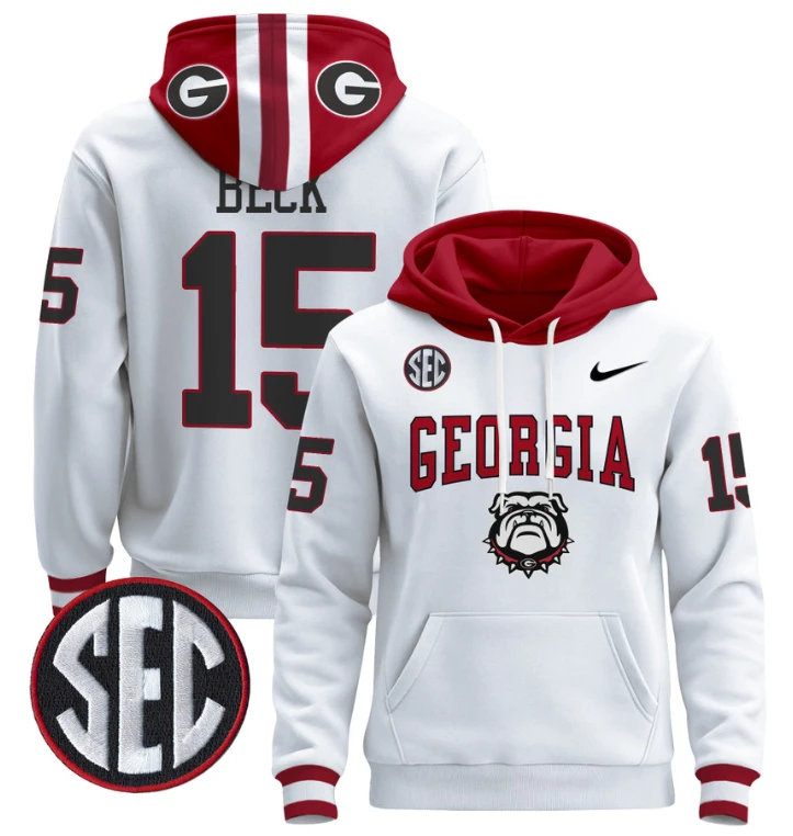 Men's Carson Beck Hoodie #15 Georgia Bulldogs 2024 Pullover V2 by Hoodie Pullover