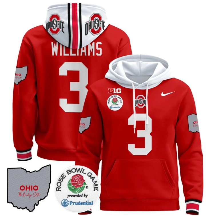 Miyan Williams Hoodie #3 Ohio State Buckeyes Rose Bowl Pullover by Hoodie Pullover