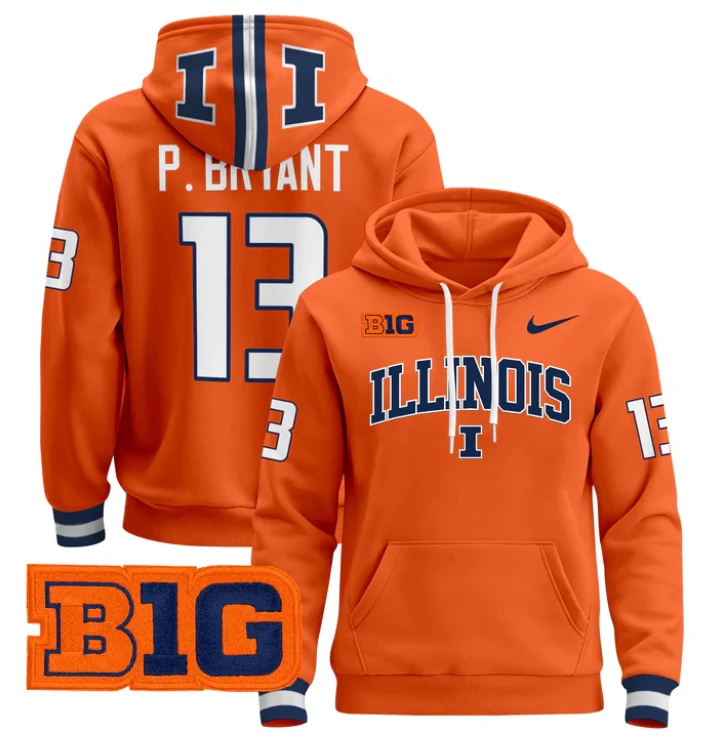 Pat Bryant Hoodie #13 Illinois Fighting Illini 2024 Pullover by Hoodie Pullover