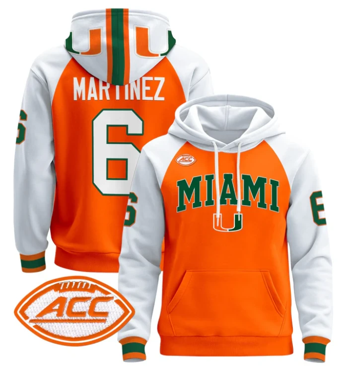 Men's Damien Martinez Hoodie #6 Miami Hurricanes 2024 Pullover V2 by Hoodie Pullover