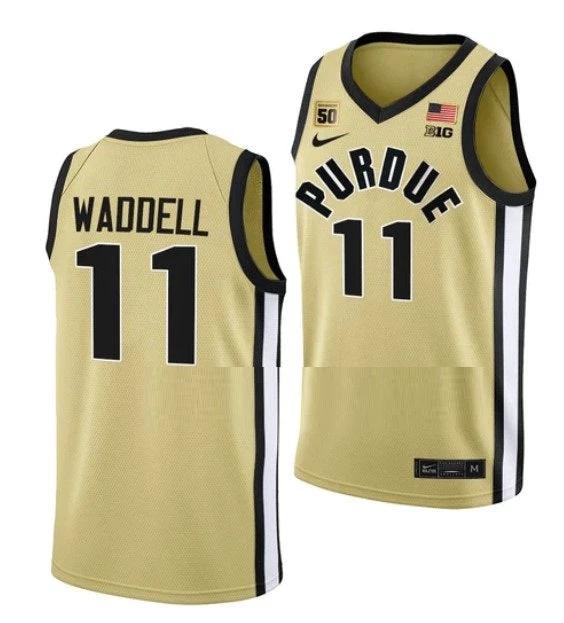 Men's #11 Brian Waddell Jersey Purdue Boilermakers College Basketball Jerseys Gold by My store basketball