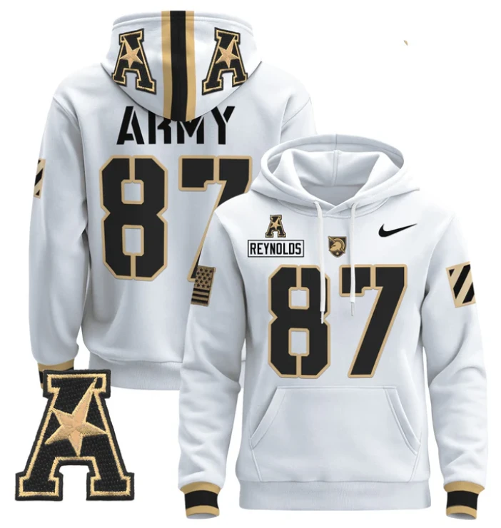 Men's Casey Reynolds Hoodie #87 Army Black Knights Pullover 2024 Stitched by Hoodie Pullover