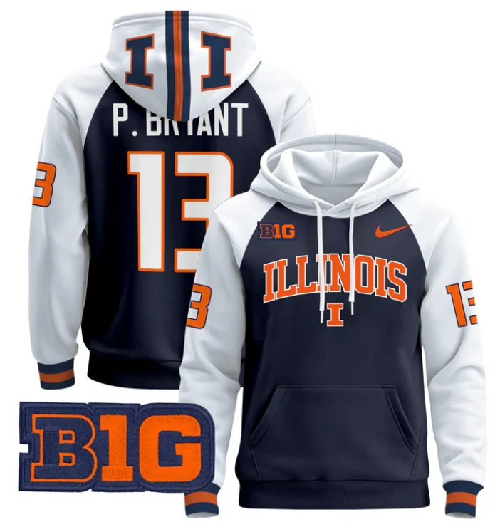 Pat Bryant Hoodie #13 Illinois Fighting Illini 2024 Pullover by Hoodie Pullover