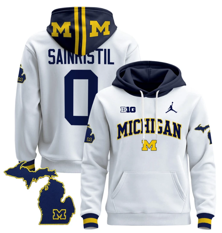 Mike Sainristil Hoodie #0 Michigan Wolverines 2024 Pullover V2 Maize Alternate by Hoodie Pullover
