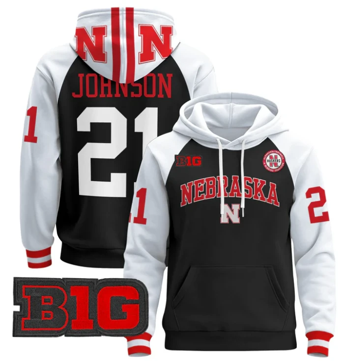 Men's Emmett Johnson Hoodie #21 Nebraska Cornhuskers 2024 Pullover by Hoodie Pullover