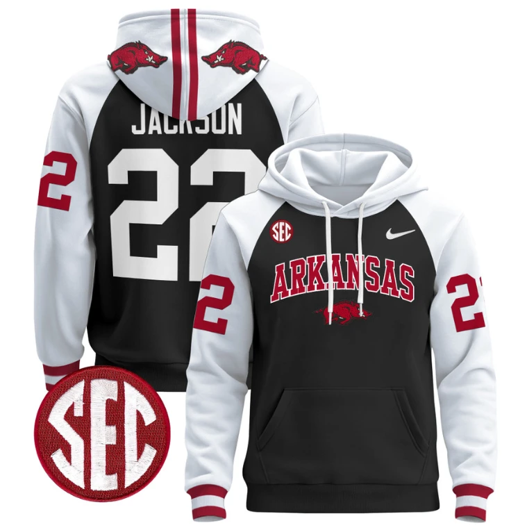 Ja'Quinden Jackson Hoodie #22 Arkansas Razorbacks Pullover Black by Hoodie Pullover