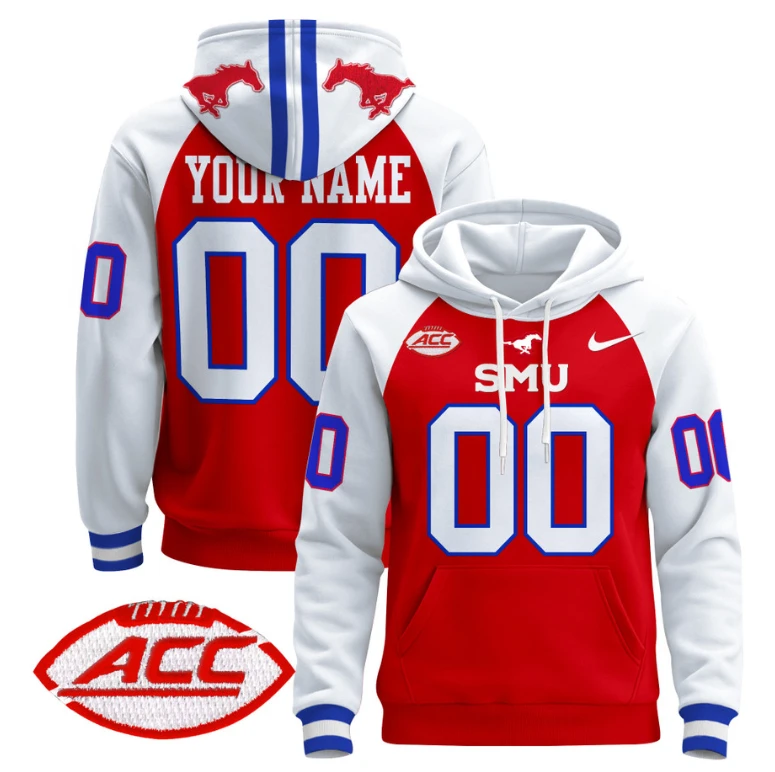 Men's Custom SMU Mustangs Hoodie 2024 Pullover ACC Patch Stitched by Hoodie Pullover