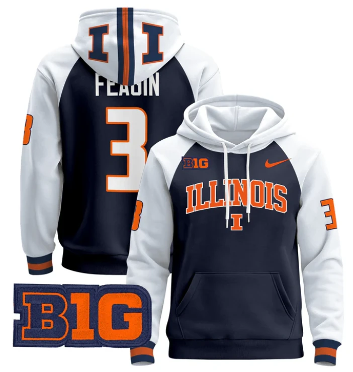 Kaden Feagin Hoodie #3 Illinois Fighting Illini 2024 Pullover by Hoodie Pullover