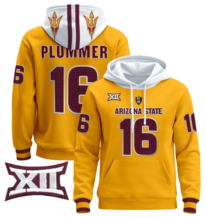 Jake Plummer Hoodie #16 Arizona State Pullover Stitched by Hoodie Pullover