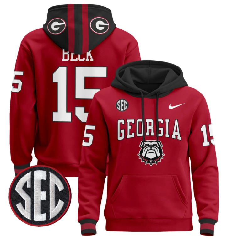 Men's Carson Beck Hoodie #15 Georgia Bulldogs 2024 Pullover V2 by Hoodie Pullover