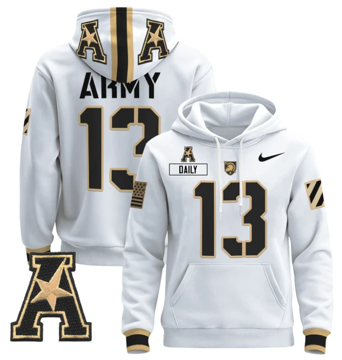 Men's Bryson Daily Hoodie #13 Army Black Knights Pullover 2024 Stitched by Hoodie Pullover